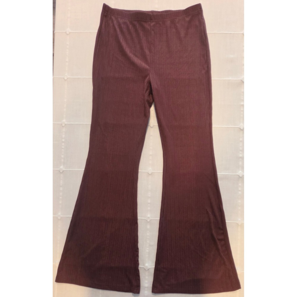 SHEIN Womens Ribbed Knit Flare Pants Burgundy High Waisted Bell Bottoms XL 12